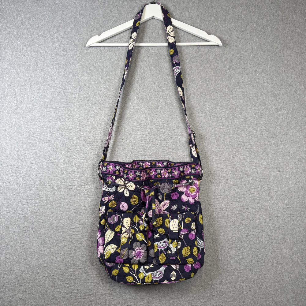 Vera Bradley Hipster Floral Nightingale Crossbody Bag Shoulder Purse Black Pink